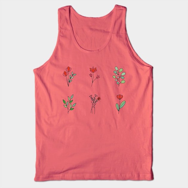 Flowers wildflower red roses plant doodle drawing garden nature Tank Top by RetroDesign